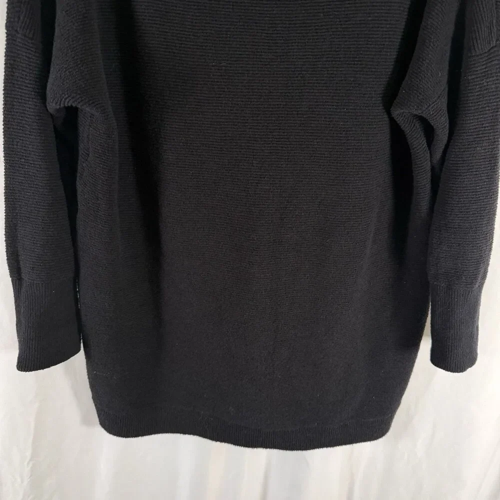 Free People Ottoman Slouchy Tunic Sweater Women's Large Black Ribbed Knit Pullov